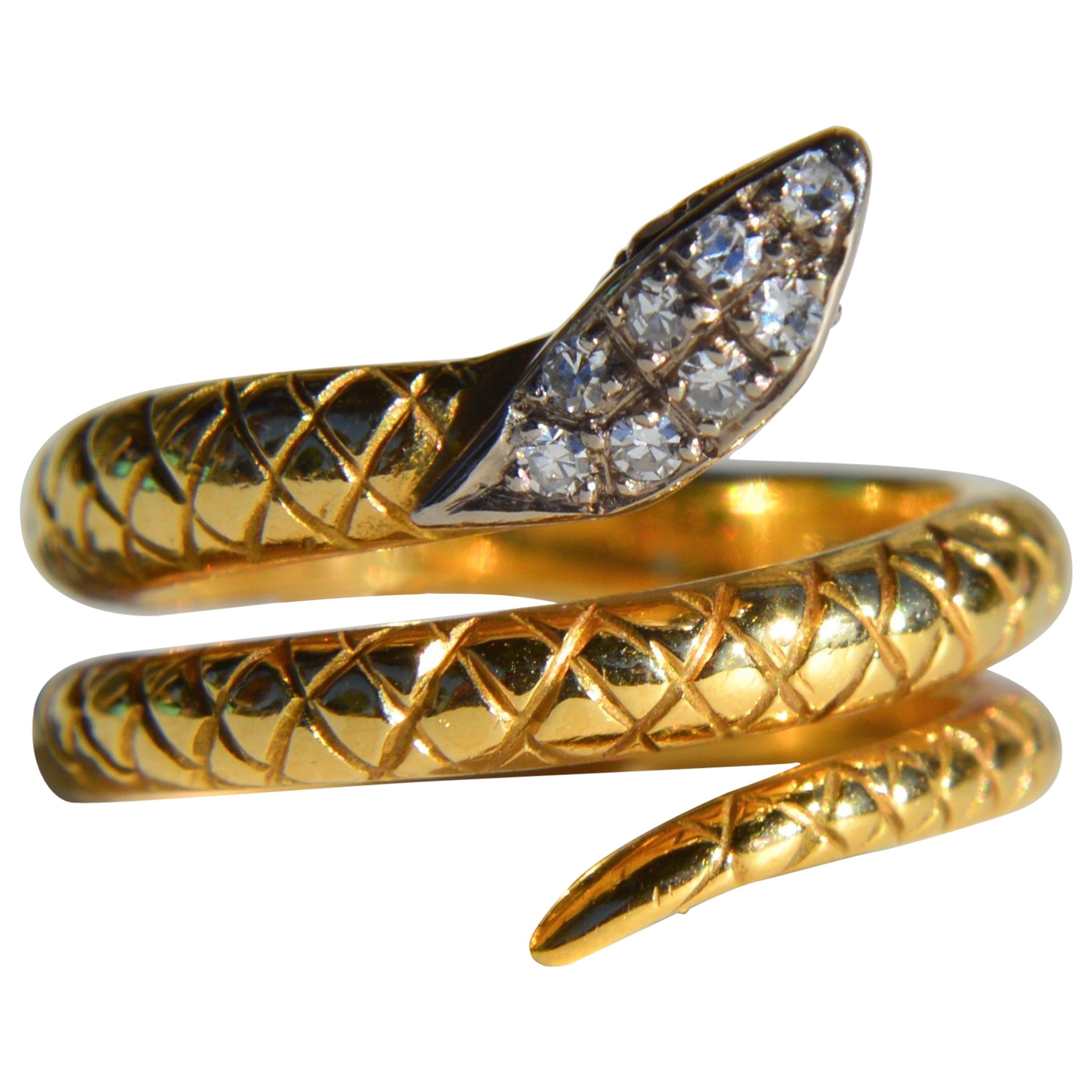Antique Diamond Ruby Art Deco 18 Karat Gold Snake Ring