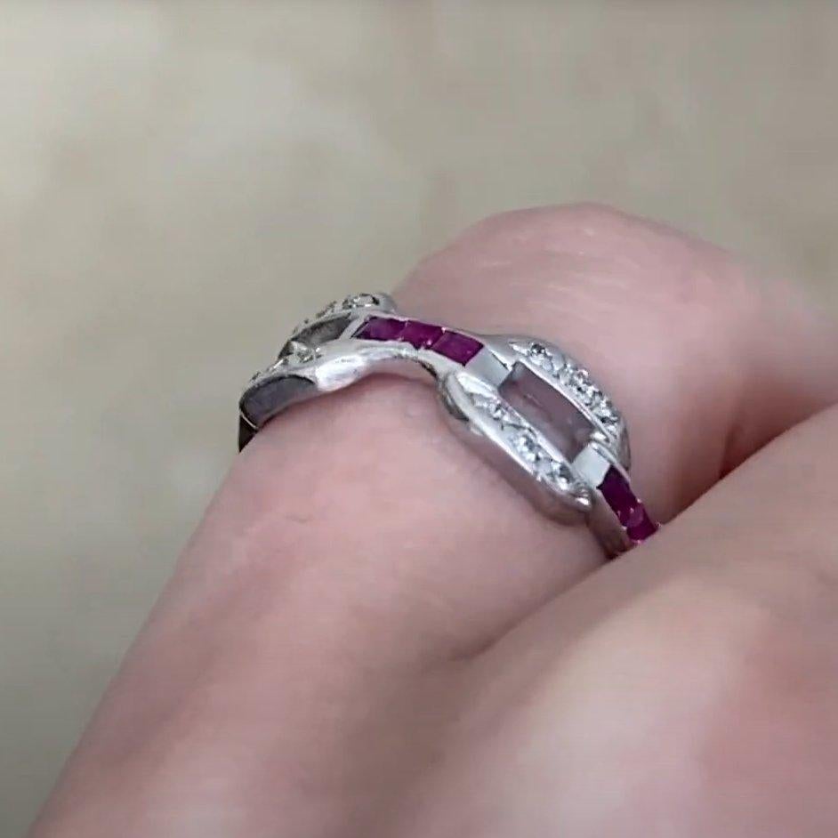 Antiker Diamant- und Rubin-Ring, Platin, abwechselnd Glieder, um 1920 im Angebot 1