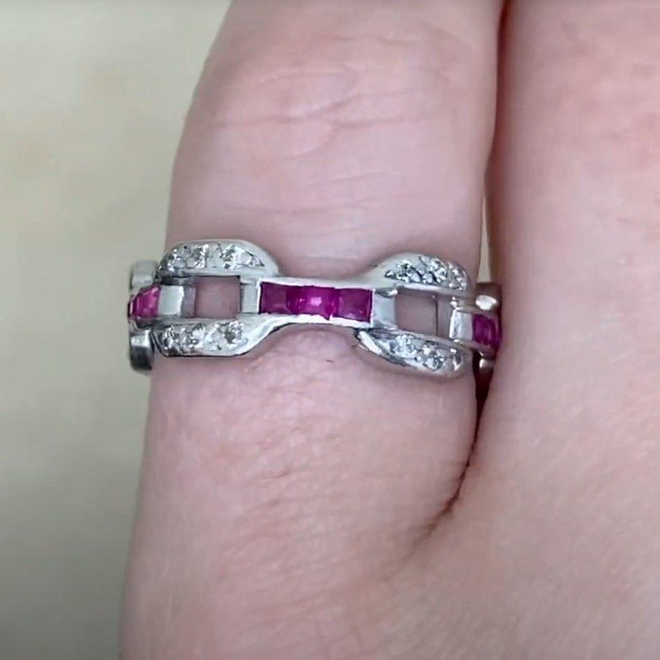 Antiker Diamant- und Rubin-Ring, Platin, abwechselnd Glieder, um 1920 im Angebot 2