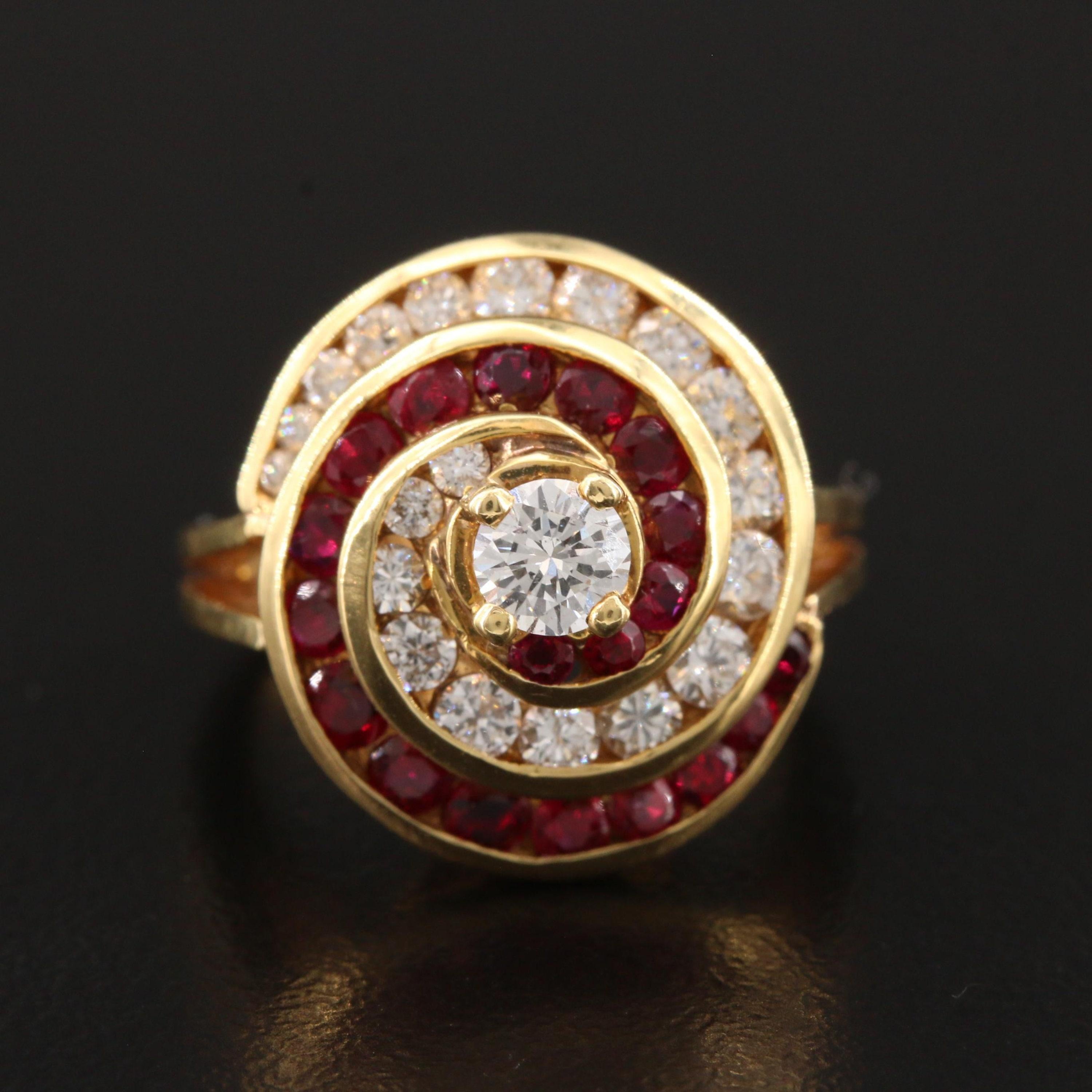 For Sale:  Antique Diamond Ruby Diamond Engagement Ring, Diamond Ruby Cluster Wedding Ring 5