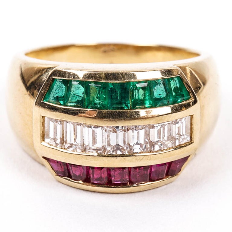 Customizable Antique Diamond Ruby Emerald Fashion Ring Wedding Band