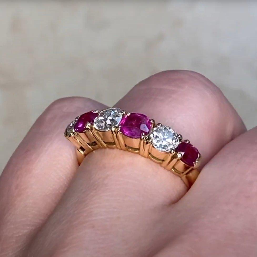 Victorian Antique Diamond Ruby Engagement Ring (Approx 1.1-Carats) Diamonds, Yellow Gold For Sale