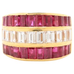 Antique Diamond Ruby Engagement Ring, Diamond Ruby Yellow Gold Wedding Band