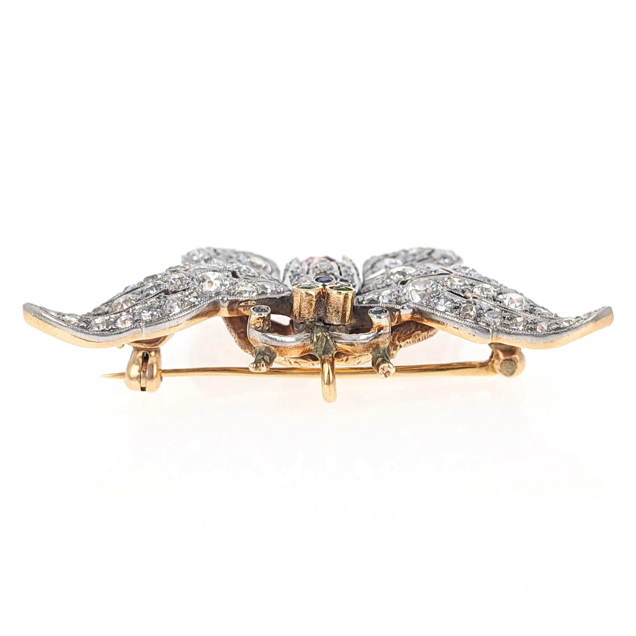 Women's or Men's Antique Diamond Ruby Gold Platinum Butterfly Pendant Brooch