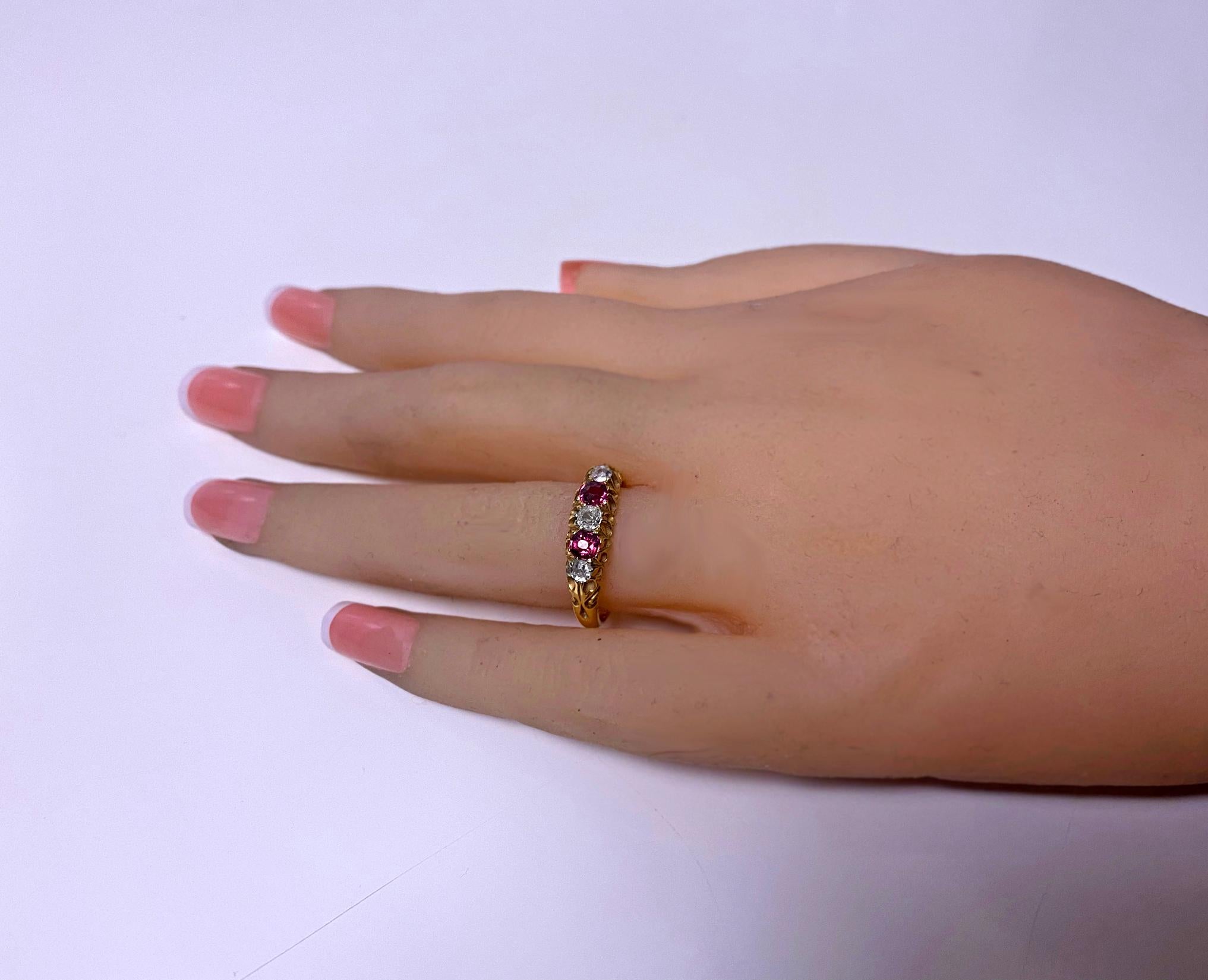 Women's Antique Diamond Ruby Gold Ring