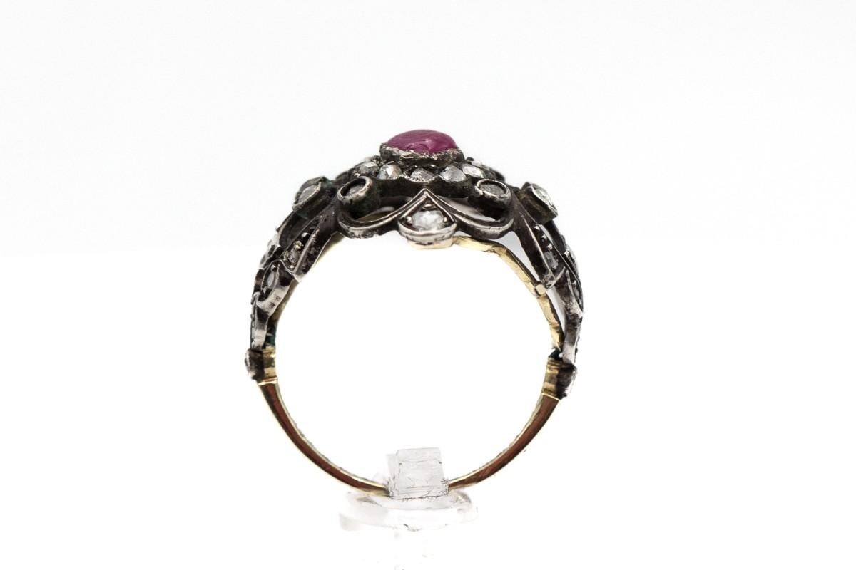 Victorian Antique diamond & ruby ring, Poland, early 20th century. For Sale