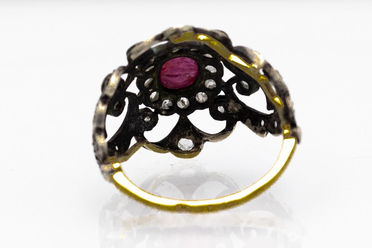 Women's or Men's Antique diamond & ruby ring, Poland, early 20th century. For Sale