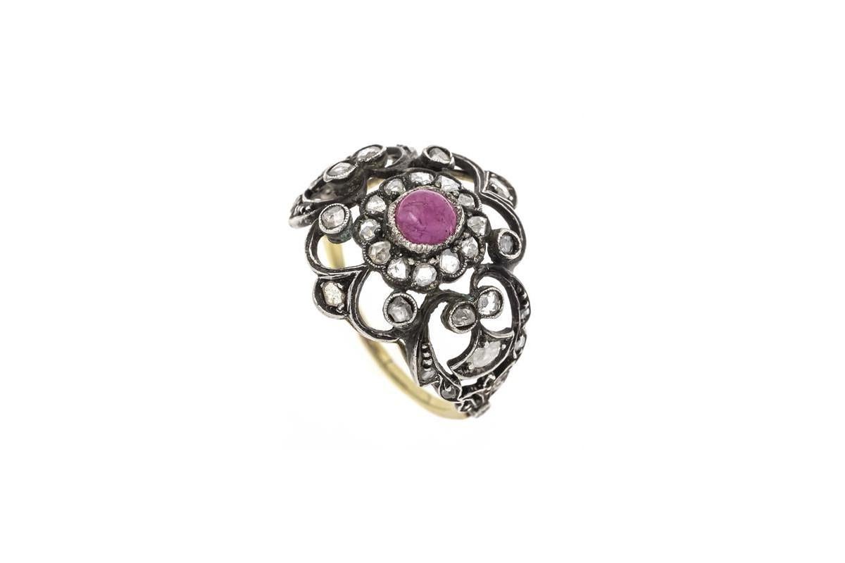 Antique diamond & ruby ring, Poland, early 20th century. For Sale 2