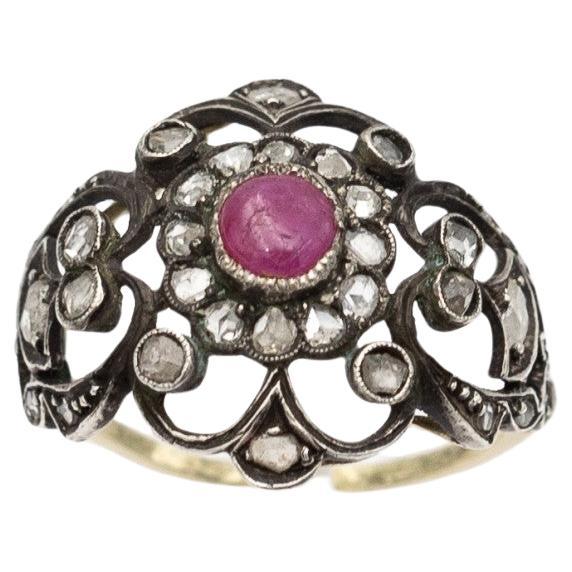 Antique diamond & ruby ring, Poland, early 20th century. For Sale