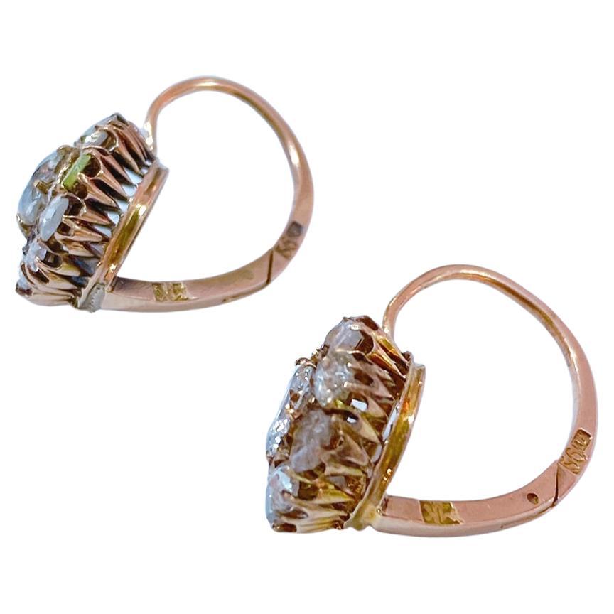 Boucles d'oreilles anciennes en or russe avec diamants en vente 2