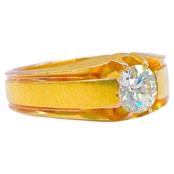 Bague solitaire russe ancienne en or et diamants Bon état - En vente à Cairo, EG