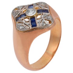 Bague ancienne en or rose 18 carats diamant saphir