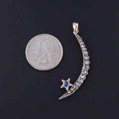 Antique Diamond & Sapphire Crescent Moon Pendant