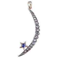 Antique Diamond & Sapphire Crescent Moon Pendant