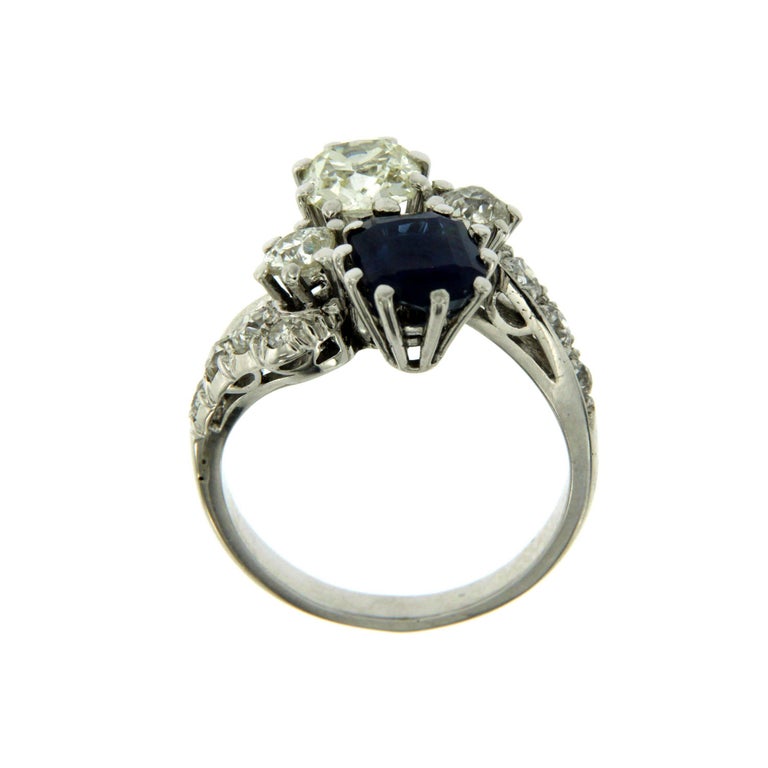 Antique Diamond Sapphire Gold Vous et Moi Ring For Sale at 1stDibs