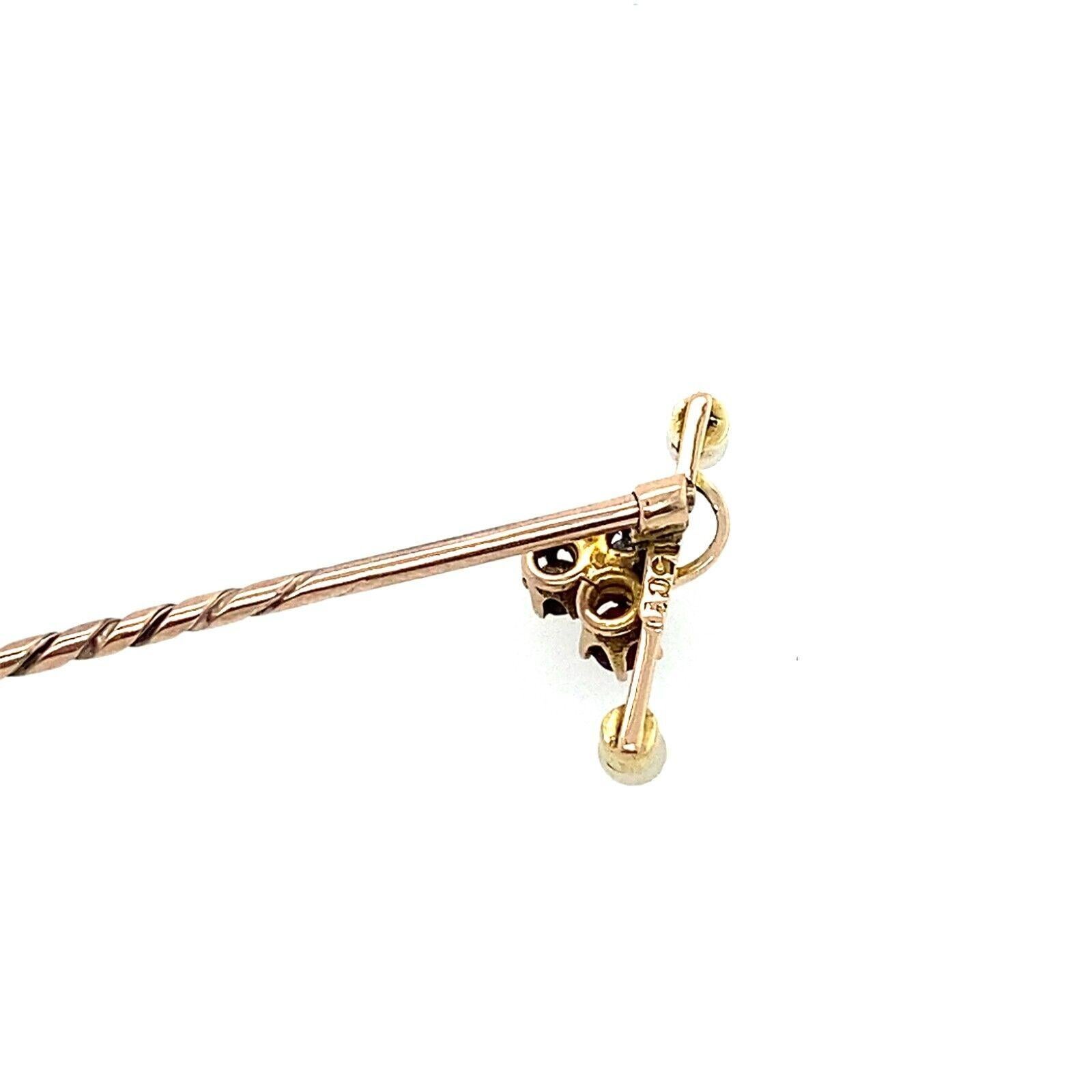 Round Cut Antique Diamond Sapphire Pearl Stick Pin in 15ct Yellow Gold