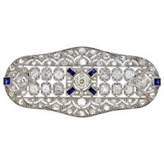 Antique Diamond and Sapphire Platinum Brooch