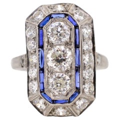 Antique Diamond Sapphire Platinum Ring