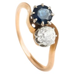 Antique Diamond Sapphire Toi et Moi Crossover Gold Ring