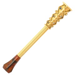 Antique Diamond Sapphire Yellow Gold 18k Cigarette Holder