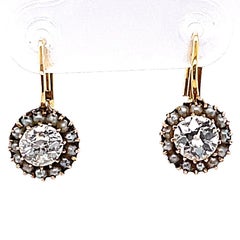 Antike antike Diamant-Perlen-Gold-Cluster-Tropfenohrringe