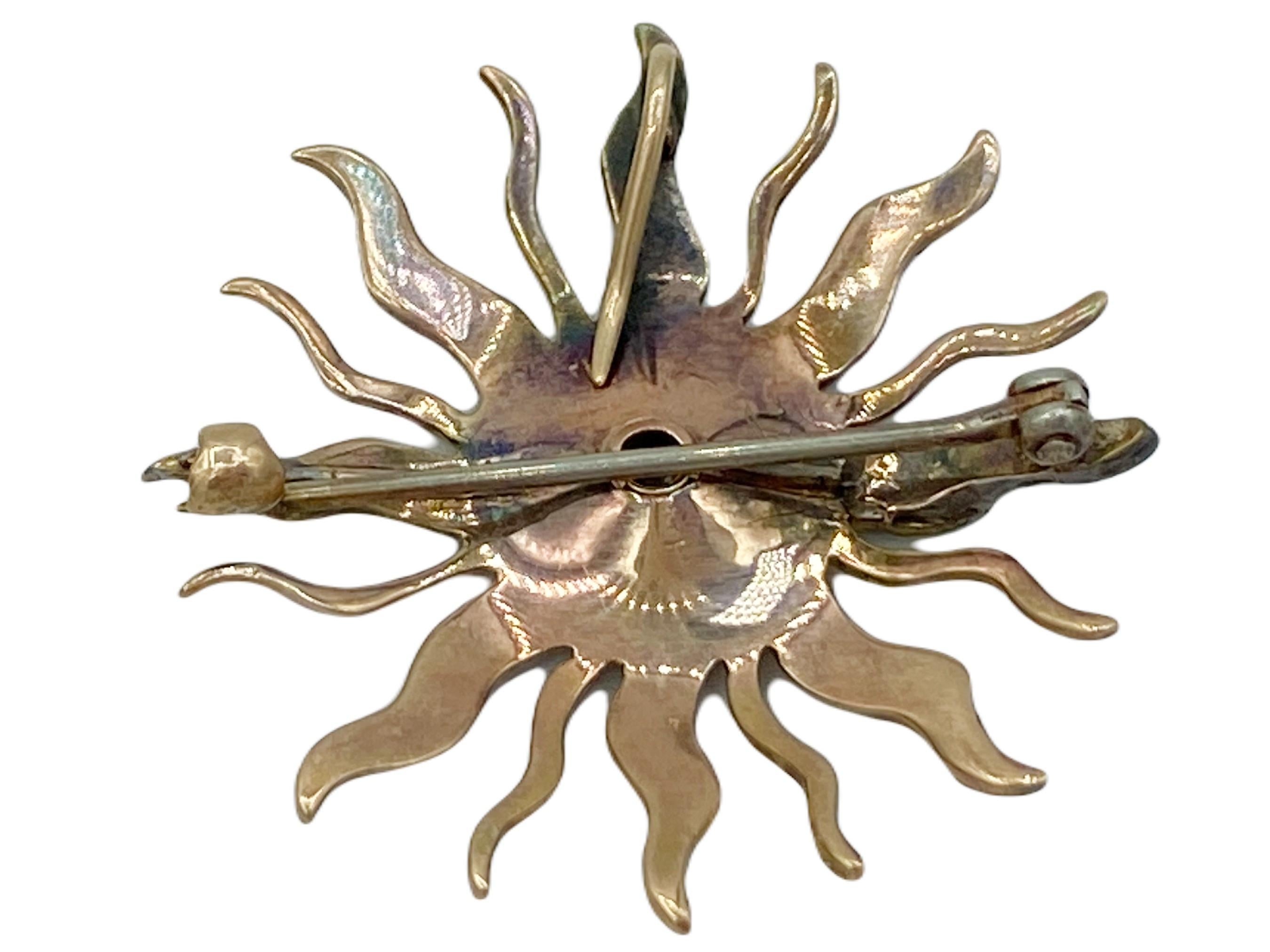 Round Cut Antique Diamond Seed Pearl Victorian Sunburst Gold Convertible Pin Pendant