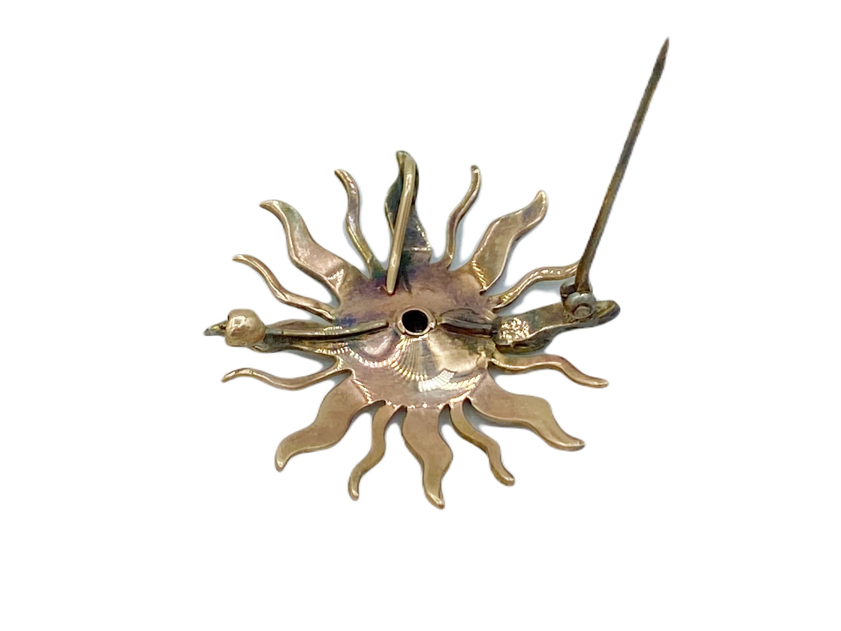 Antique Diamond Seed Pearl Victorian Sunburst Gold Convertible Pin Pendant In Good Condition In North Attleboro, MA