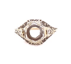 Antique Diamond Semi Mount Engagement Ring 18K & 14K White Gold Deco Vintage