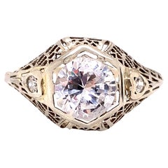 Antique Diamond Semi Mount Engagement Ring 18K & 14K White Gold Deco Vintage