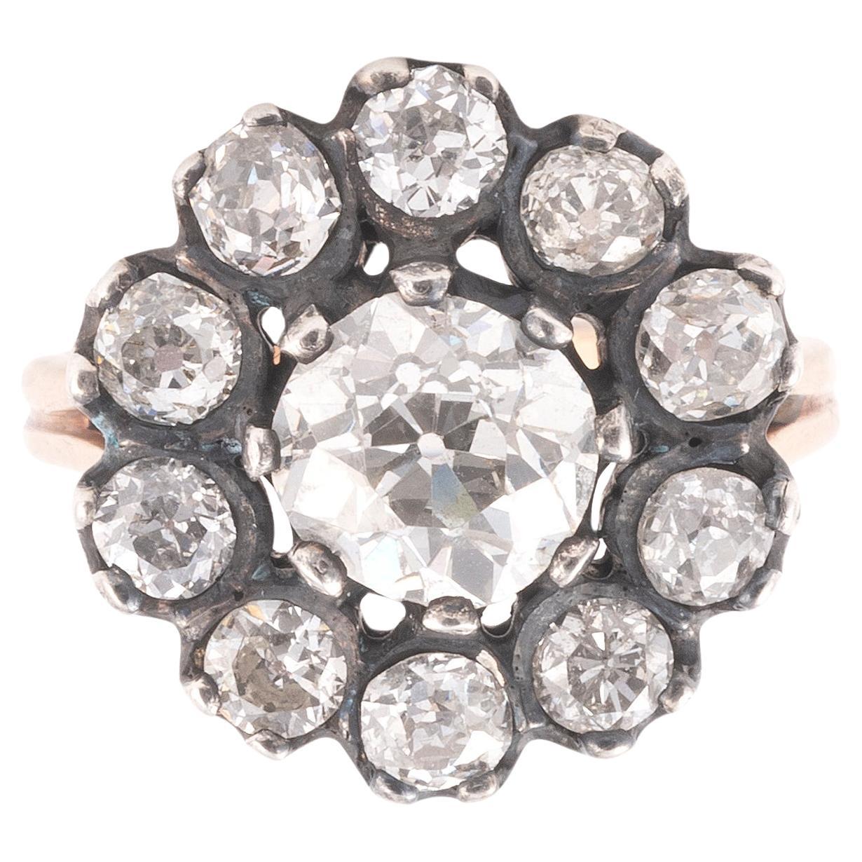 Antique Diamond Set Cluster Floral Ring For Sale