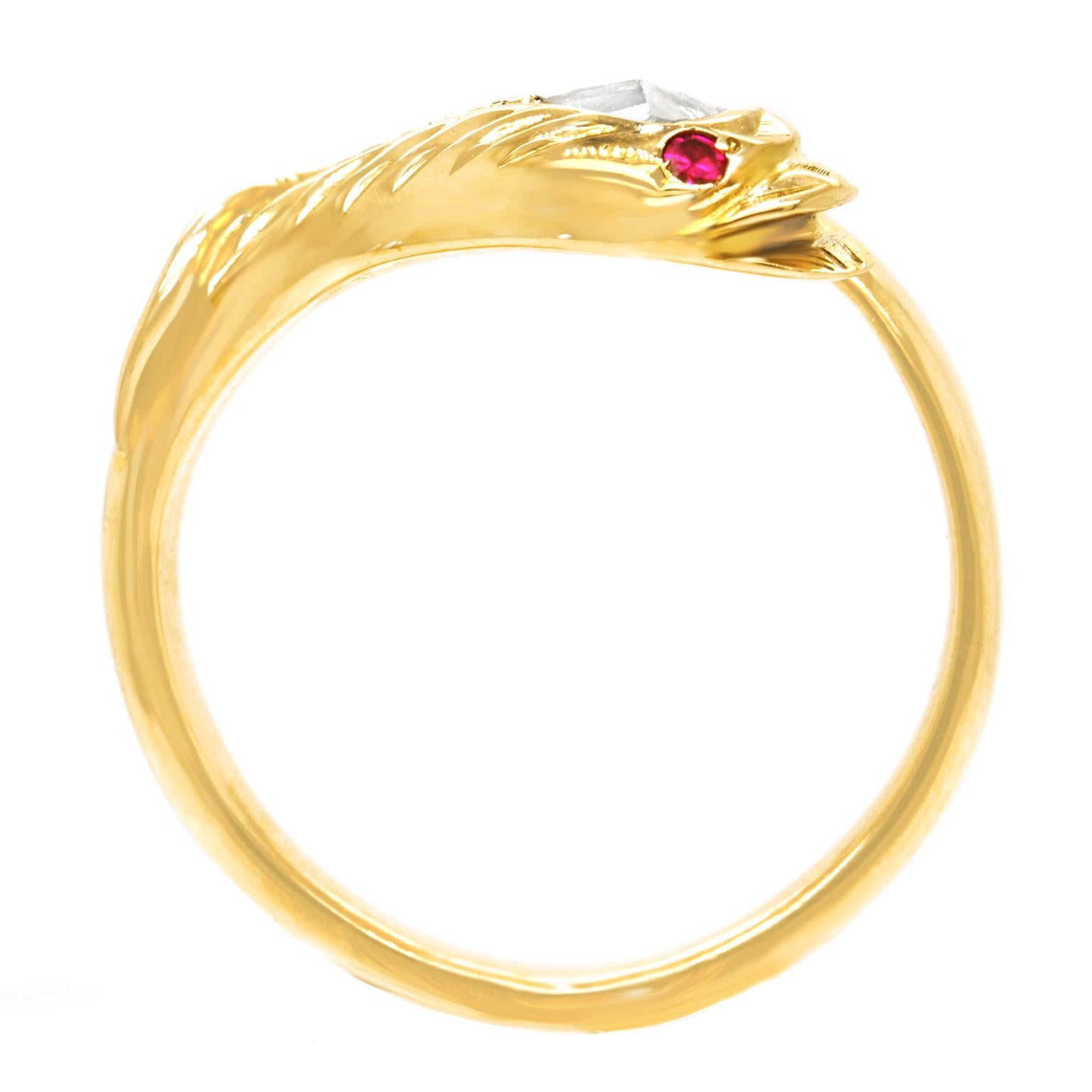 Women's or Men's Antique Diamond Set Gold Snake Ring
