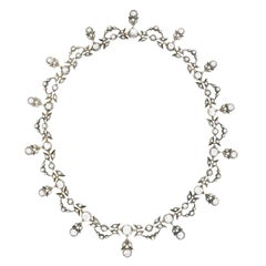 Antike Halskette mit Diamanten in Silber über Gold gefasst