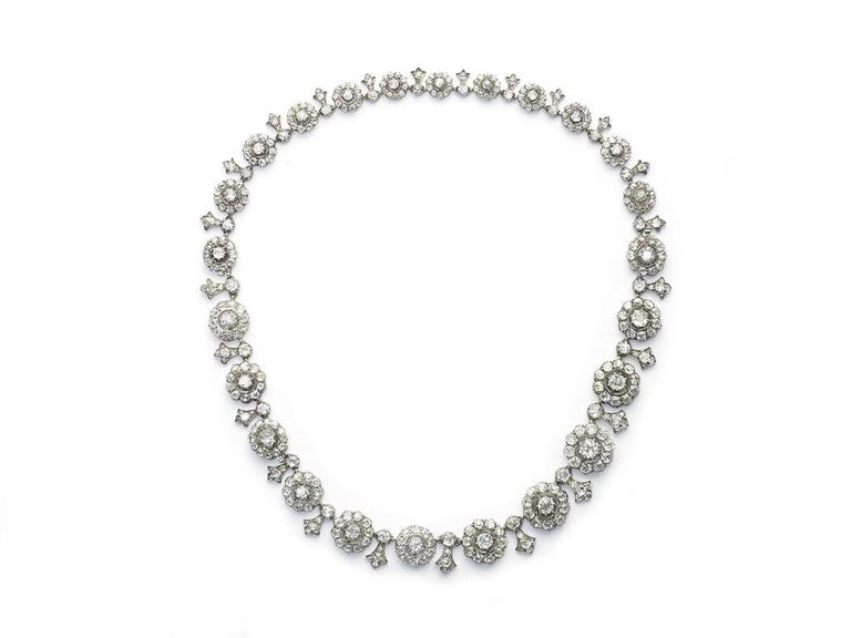Antique Diamond, Silver and Gold Cluster Tiara Necklace, 27.00 Carats ...