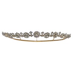 Antique Diamond, Silver and Gold Cluster Tiara Necklace, 27.00 Carats