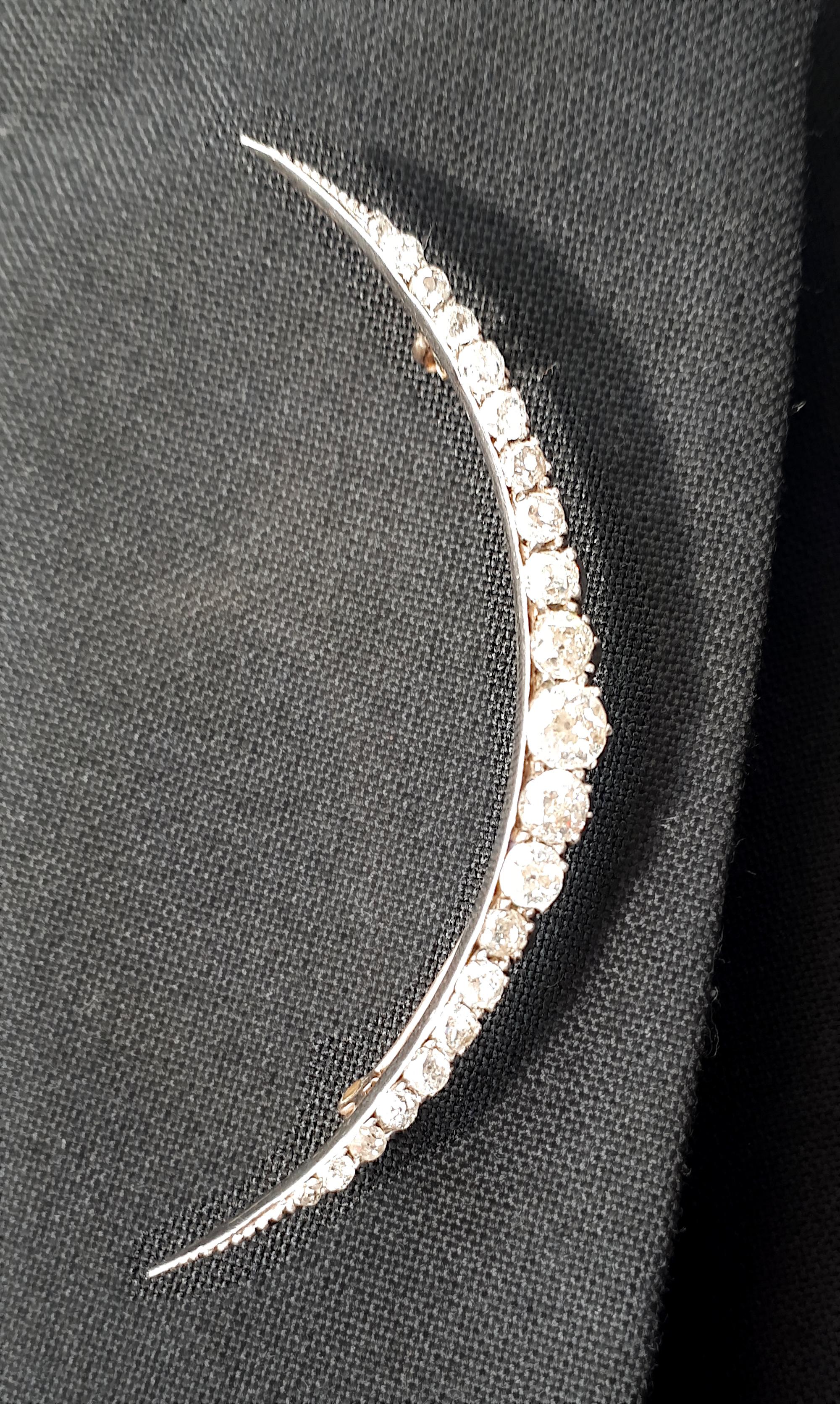 Antique Diamond Silver and Gold Crescent Brooch, circa 1890 In Good Condition In London, GB