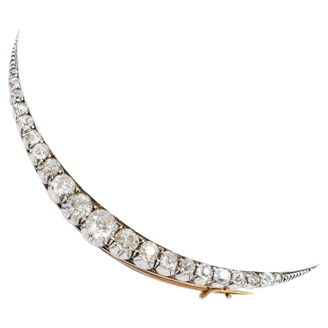 Antique Diamond Silver and Gold Crescent Brooch, circa 1890