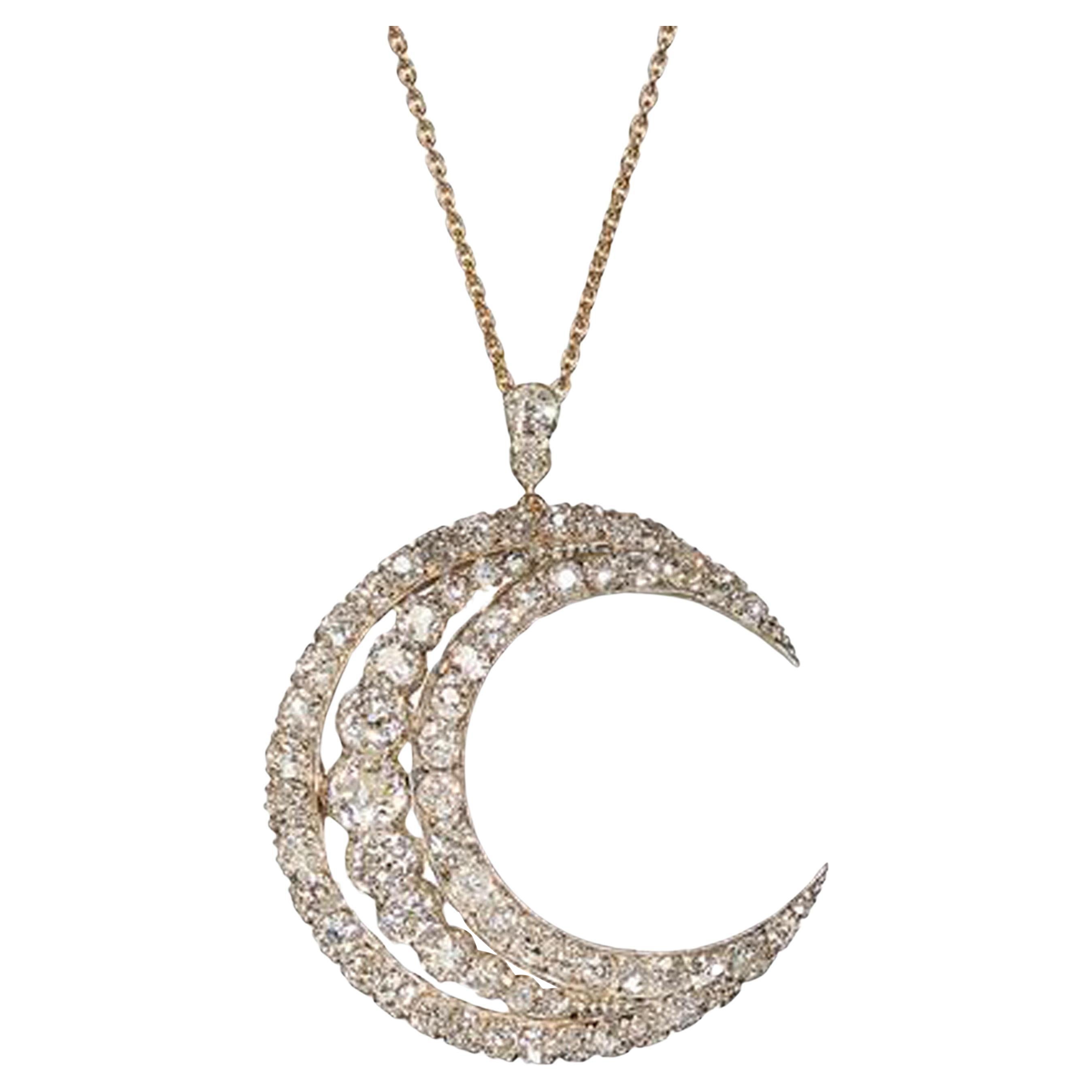 Antiker Halbmond-Anhänger aus Diamant, Silber und Gold, CIRCA 1890
