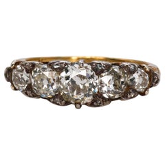 Antique Diamond, Silver and Gold Five Stone Carved Ring, Circa 1900