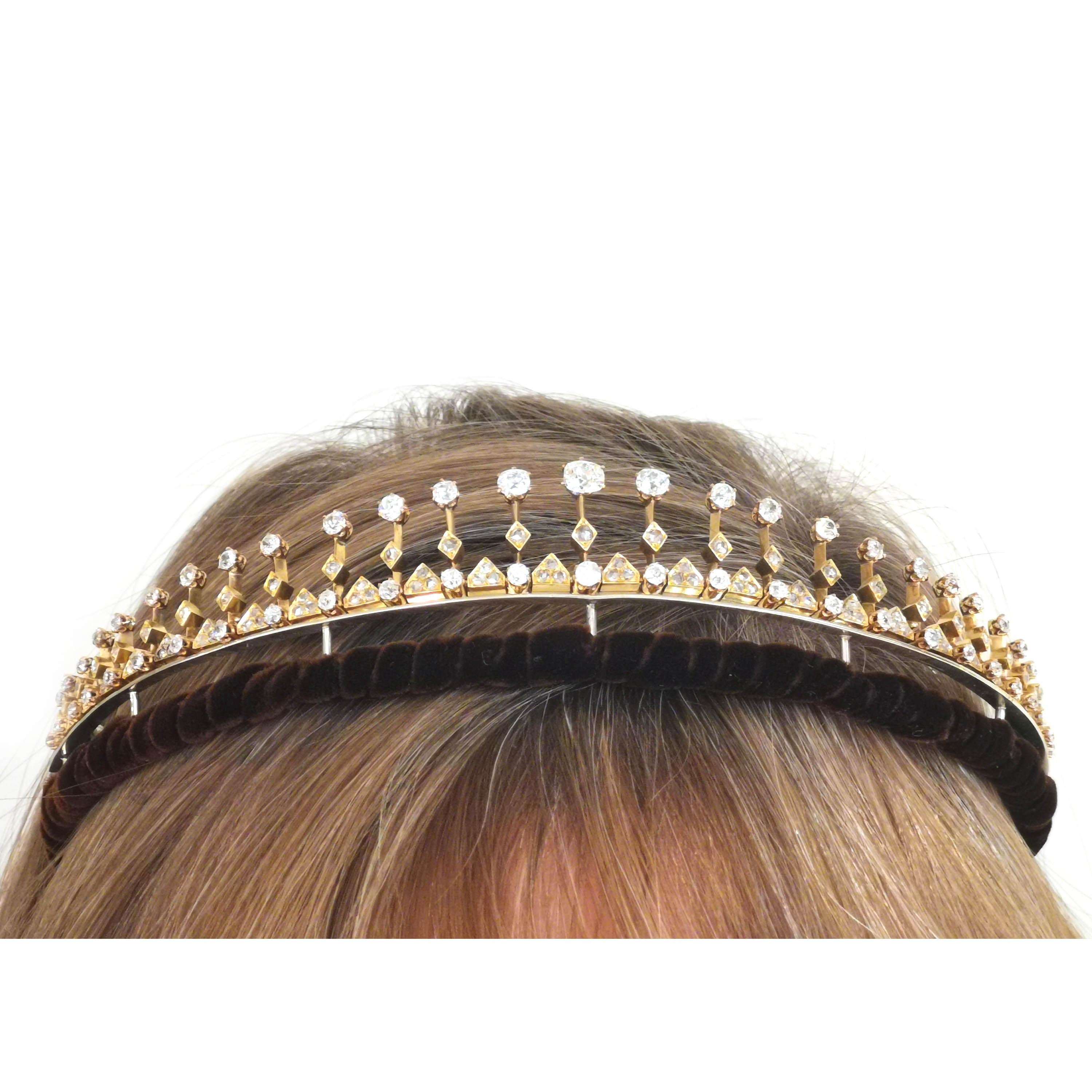 Antique Diamond Silver and Gold Fringe Tiara Necklace, Circa 1880 1