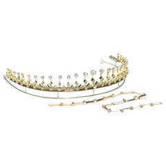 Antique Diamond Silver and Gold Fringe Tiara Necklace, Circa 1880