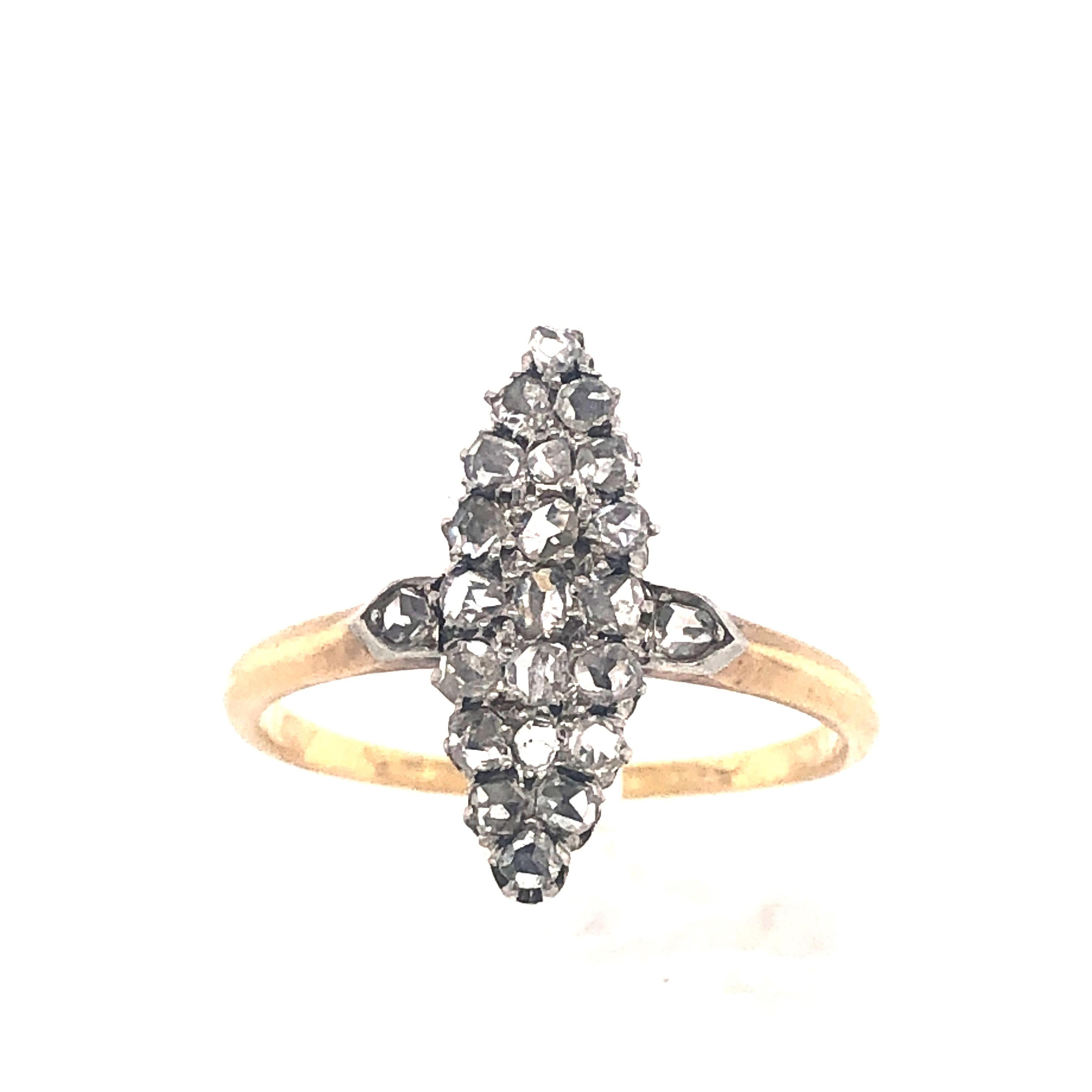 Antique Diamond Silver and Gold Navette Ring, Circa 1880 In Good Condition For Sale In London, GB