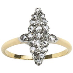 Antique Diamond Silver and Gold Navette Ring, Circa 1880