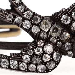 Antique Diamond Silver and Gold Swallow Cuff Bracelet