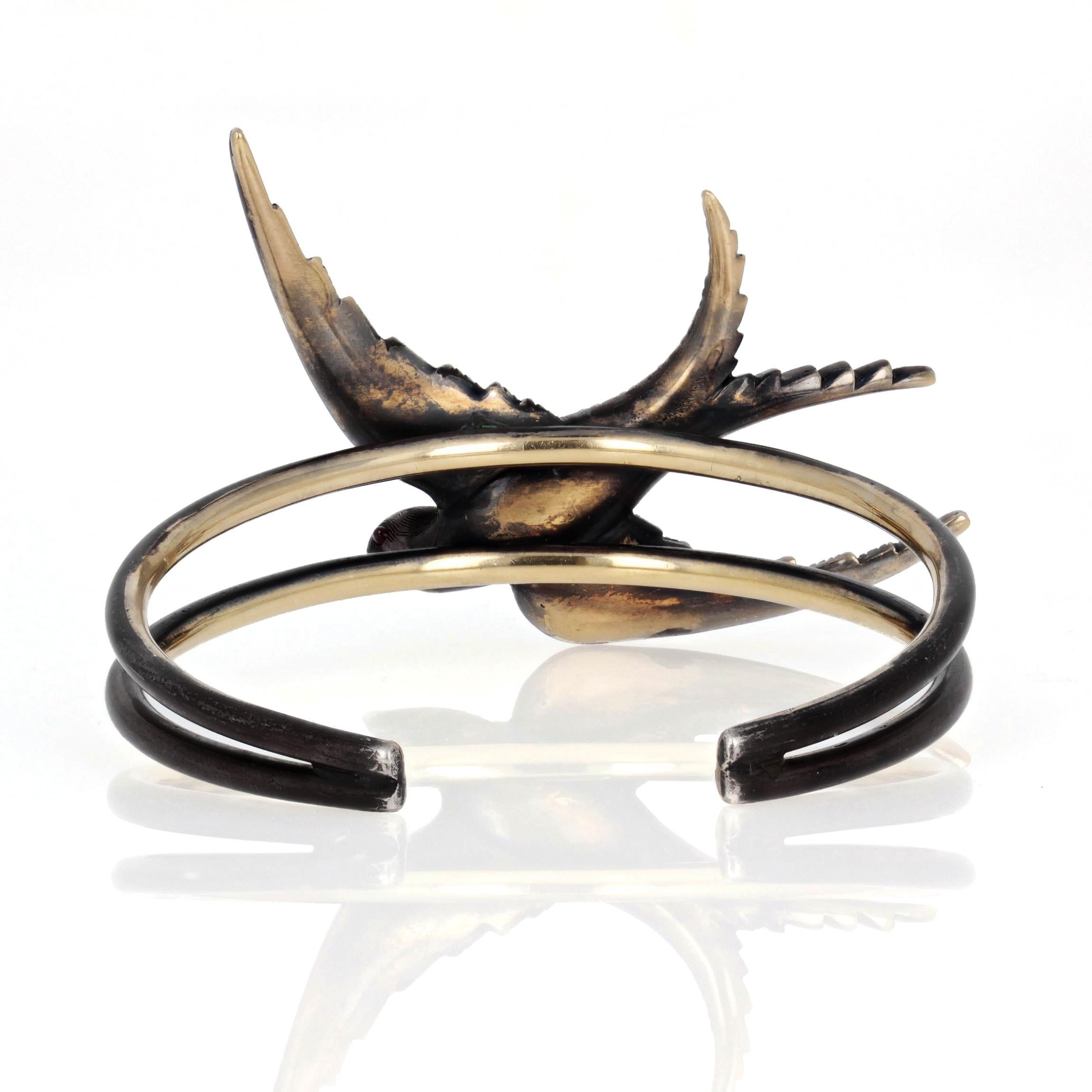 Victorian Antique Diamond Silver and Gold Swallow Cuff Bracelet For Sale