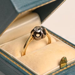 Victorian Silver Engagement Ring. 0.4ct Cushion Cut Diamond Ring 18K Yellow Gold
