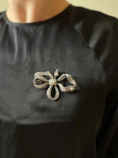 Antique Diamond Silver Gold Large Bow Brooch