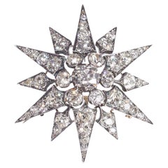 Antique Diamond, Silver, Gold Twelve Point Star Brooch, Circa 1880, 11.26 Carats