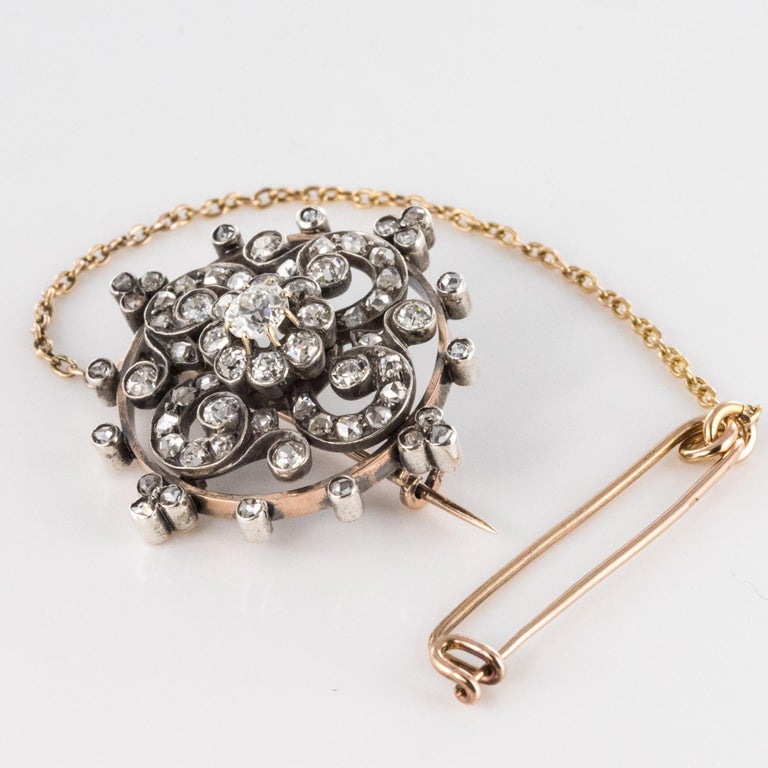 Antique Diamond Silver Rose Gold Brooch In Excellent Condition For Sale In Poitiers, FR