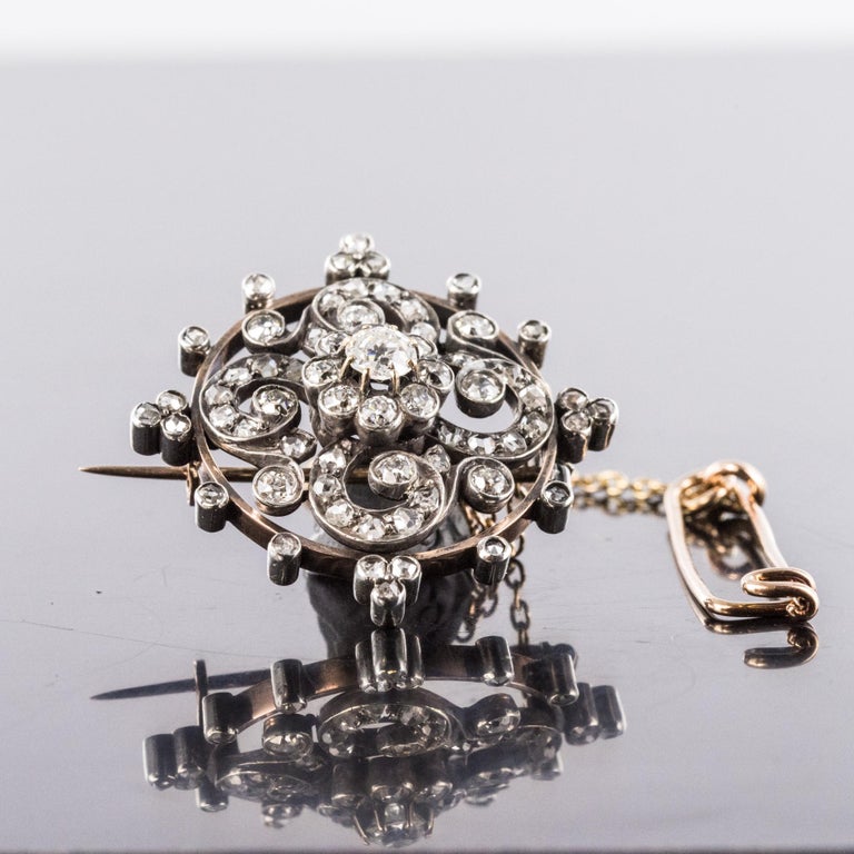 Antique Diamond Silver Rose Gold Brooch For Sale 1