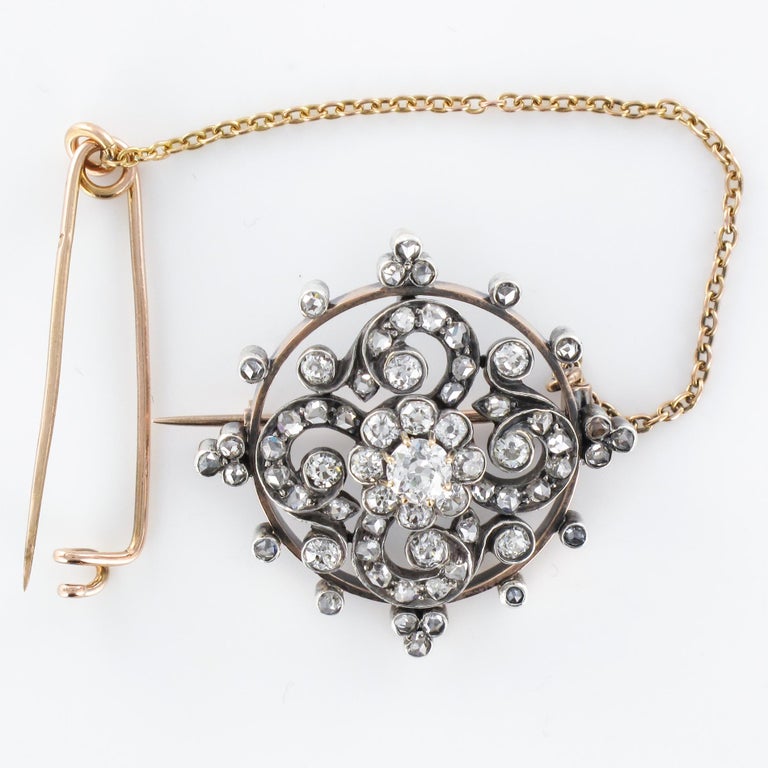 Antique Diamond Silver Rose Gold Brooch For Sale 7